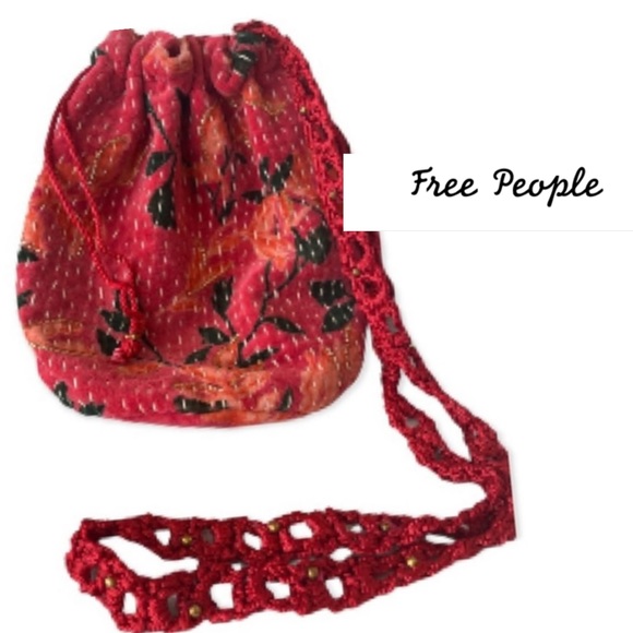 Free People Handbags - NWOT  Free People  Velvet Moon Bag - Fuchsia/Red,crocheted beaded crossbody